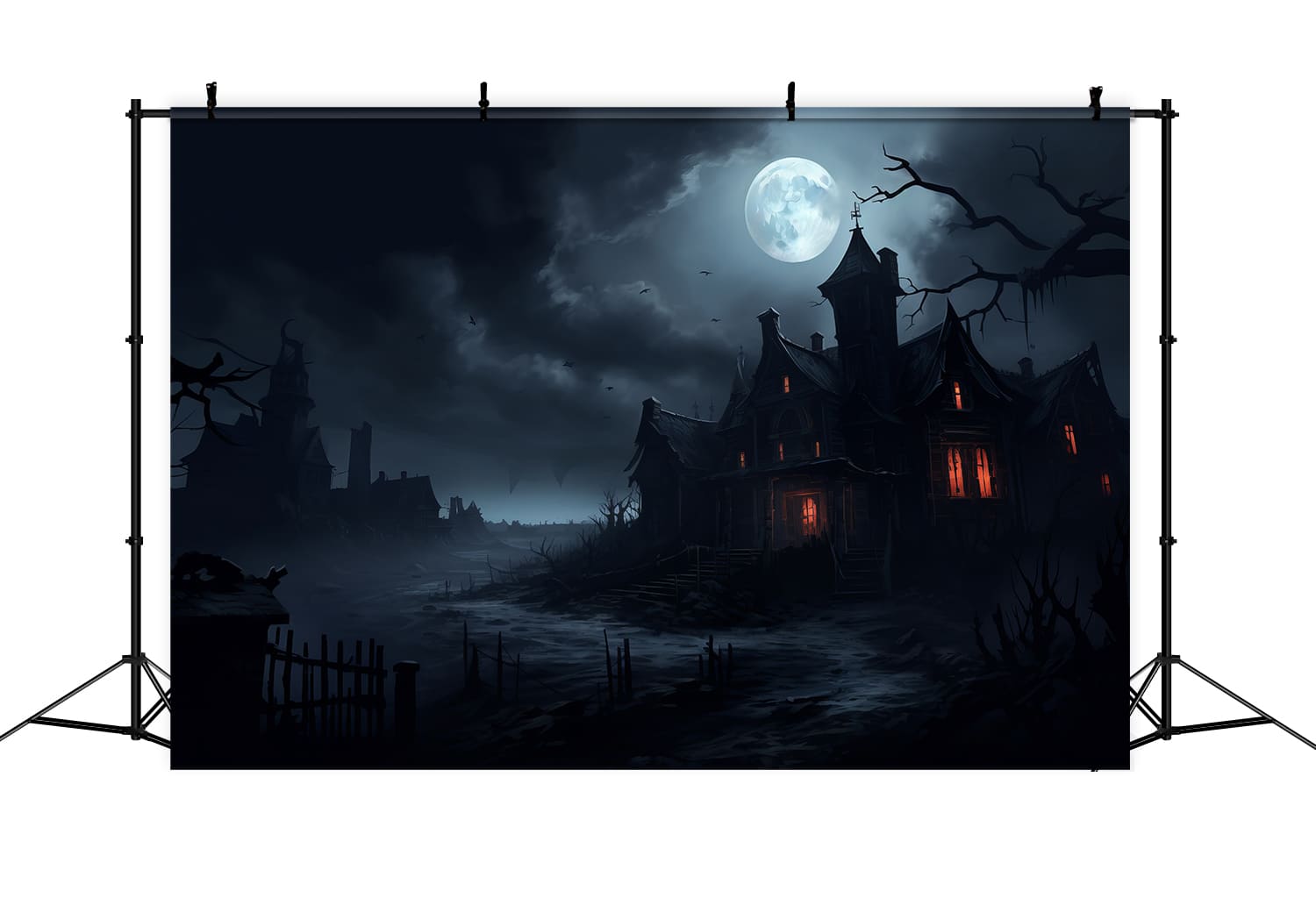 Sfondo Della Casa Spettrale Della Luna Di Halloween RR7-72