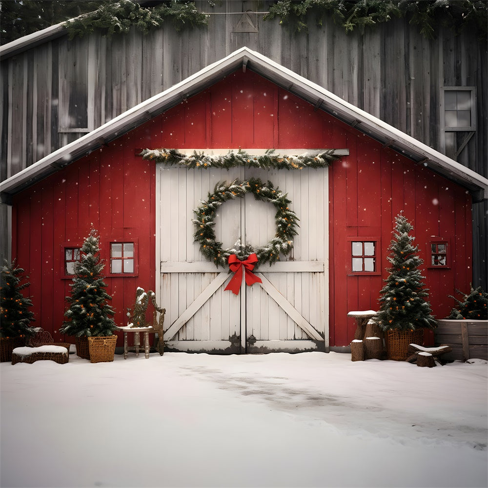 Sfondo Di Casa In Legno Con Ghirlanda Di Albero Di Natale RR7-722