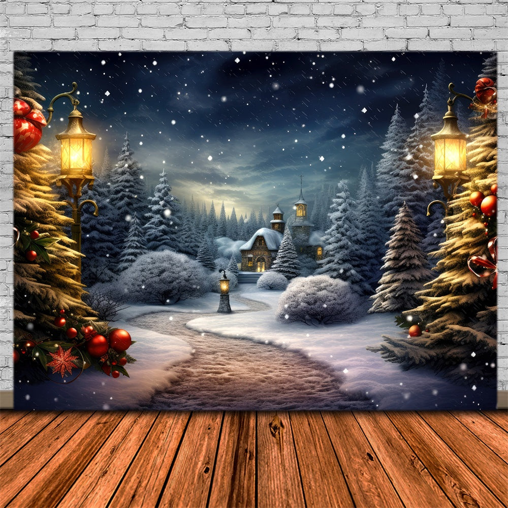 Sfondo Del Villaggio Vistoso Invernale Dell'Albero Di Natale RR7-731