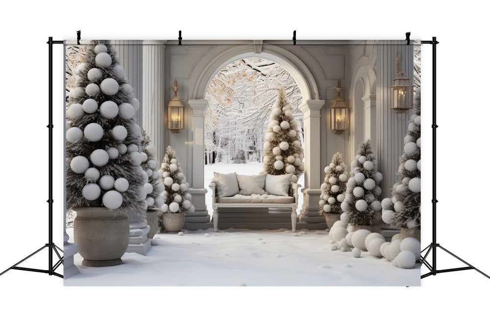 Sfondo Di Neve Con Porta Ad Arco Per Albero Di Natale RR7-733