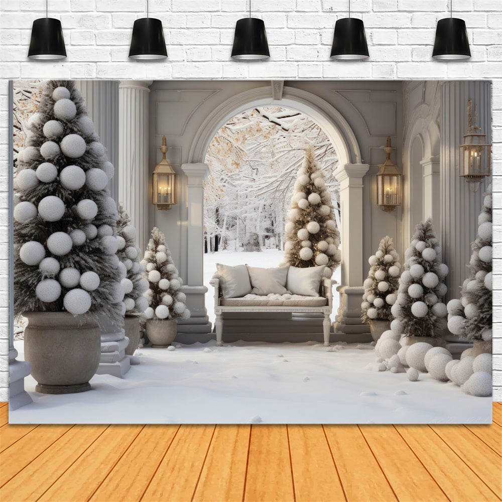 Sfondo Di Neve Con Porta Ad Arco Per Albero Di Natale RR7-733