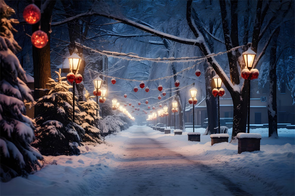 Sfondo Dell'Albero Di Natale Di Snowy Village Road RR7-735
