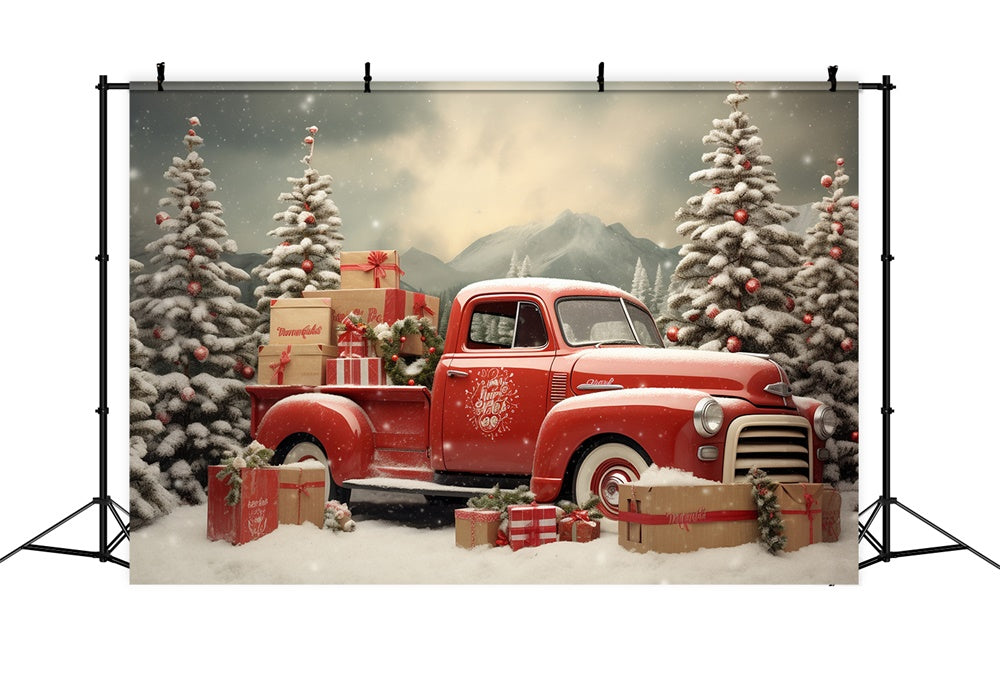 Sfondo Di Camion Rosso Con Albero Di Natale Innevato RR7-739
