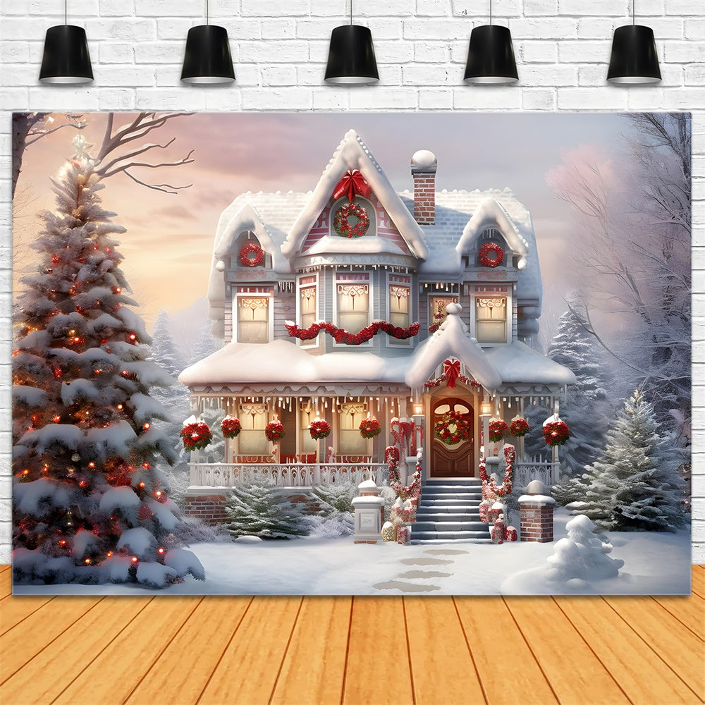 Sfondo Di Casa Decorata Con Neve Natalizia RR7-740