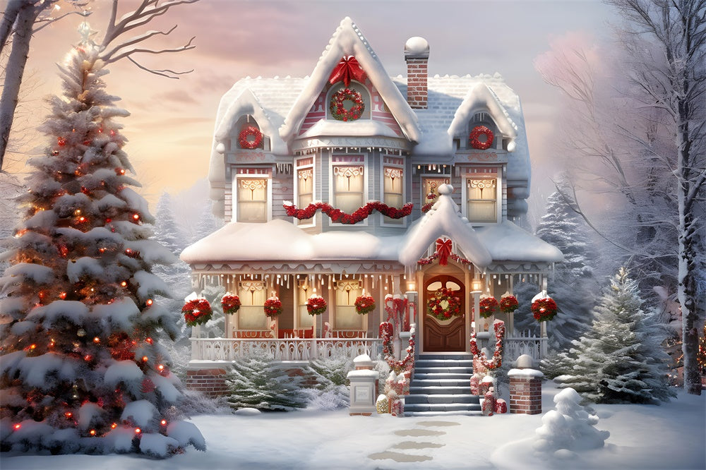 Sfondo Di Casa Decorata Con Neve Natalizia RR7-740