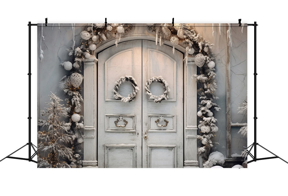 Sfondo Porta Ghirlanda Natalizia Con Neve Invernale RR7-743