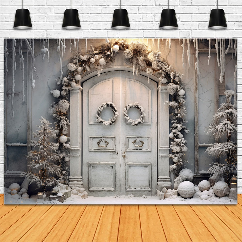 Sfondo Porta Ghirlanda Natalizia Con Neve Invernale RR7-743