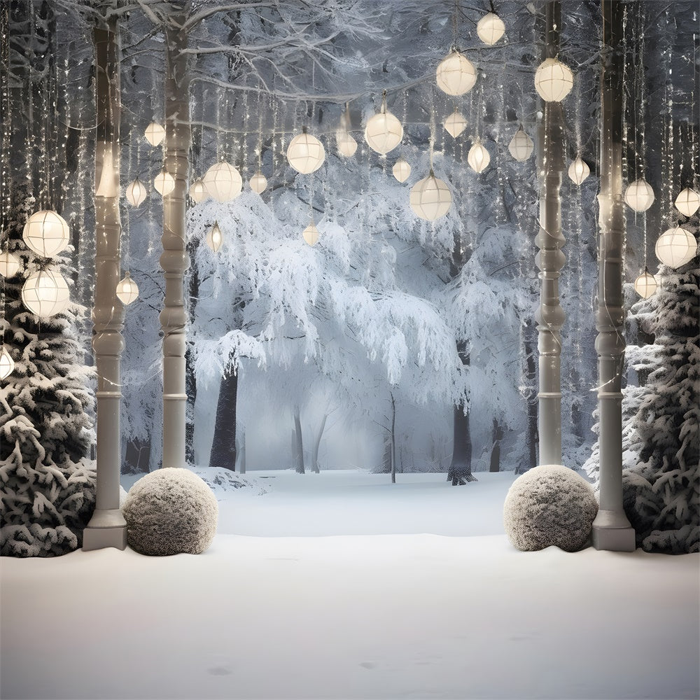 Sfondo Della Foresta Di Neve Delle Luci Dell'Albero Di Natale RR7-744