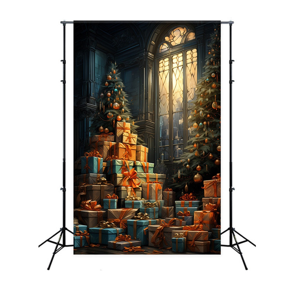 Sfondo Della Finestra Delle Scatole Regalo Dell'Albero Di Natale RR7-752