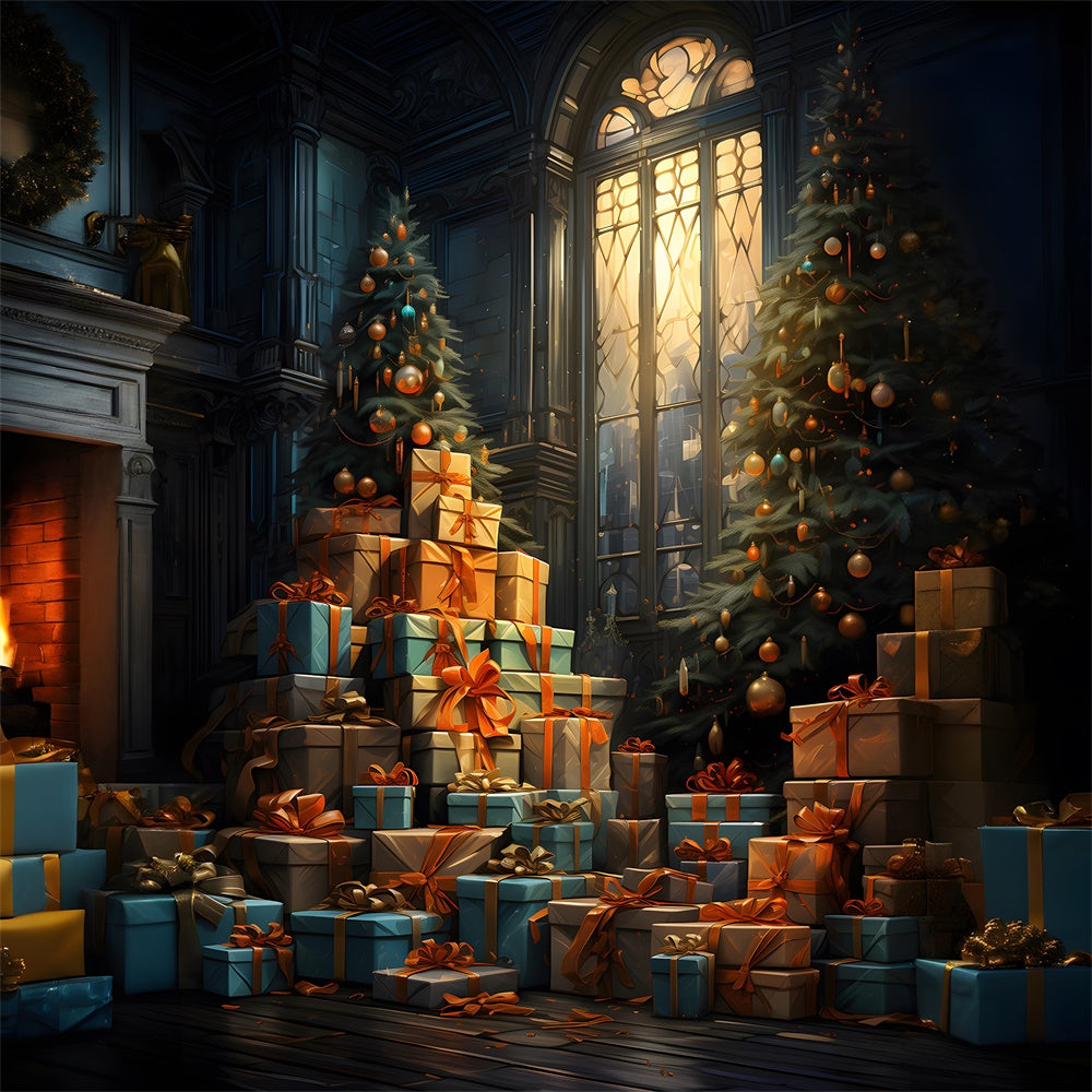 Sfondo Della Finestra Delle Scatole Regalo Dell'Albero Di Natale RR7-752
