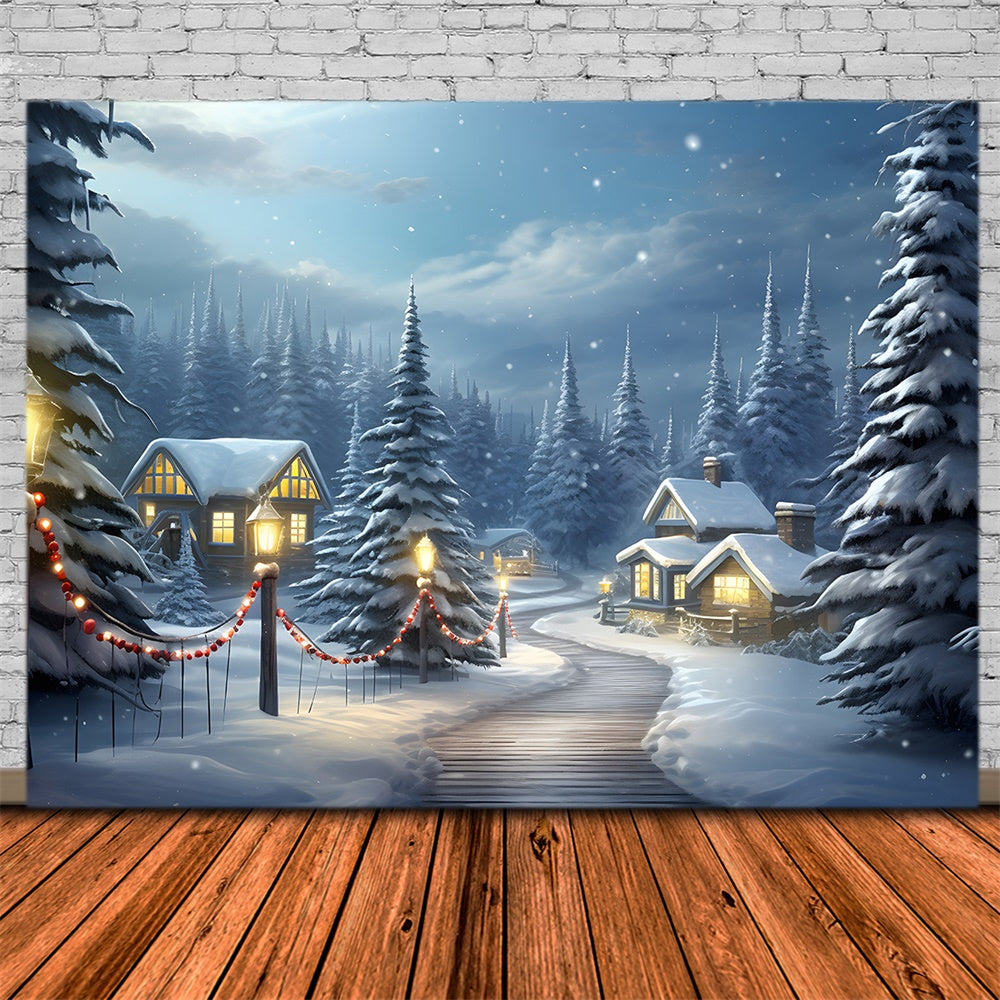 Sfondo Dell'Albero Di Natale Delle Case Forestali Innevate RR7-755