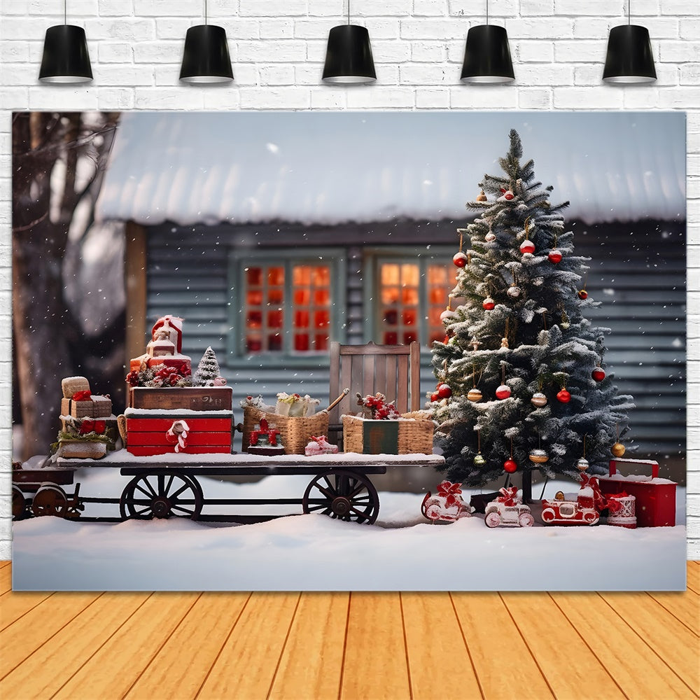 Sfondo Dell'Albero Di Natale Con Slitta Sulla Neve Di Babbo Natale RR7-757