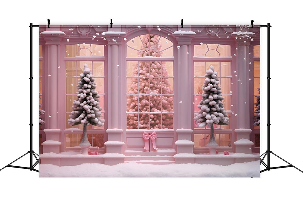 Sfondo Rosa Della Finestra Della Casa Sull'Albero Di Natale RR7-762