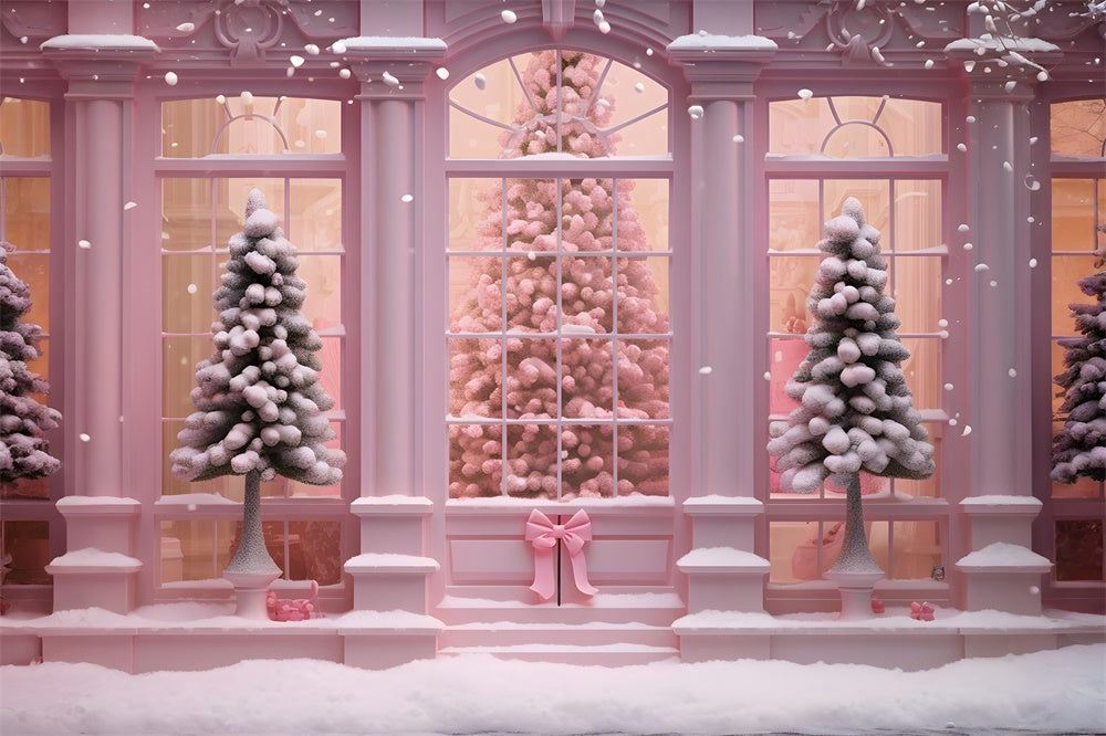 Sfondo Rosa Della Finestra Della Casa Sull'Albero Di Natale RR7-762
