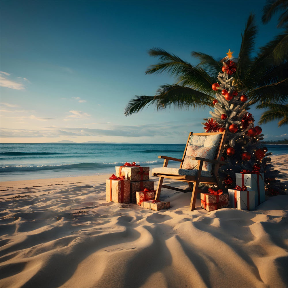 Sfondo Dell'Albero Di Natale Al Tramonto Sulla Spiaggia Di Sabbia RR7-769