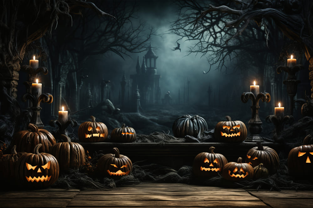 Sfondo Fotografico Con Zucche Luminose Di Halloween RR7-77