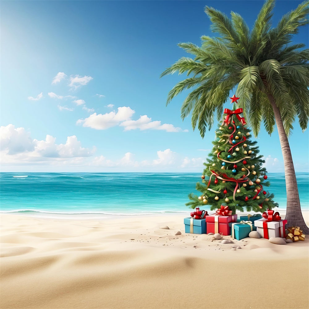 Sfondo Di Spiaggia Di Scatole Regalo Per Albero Di Natale RR7-772