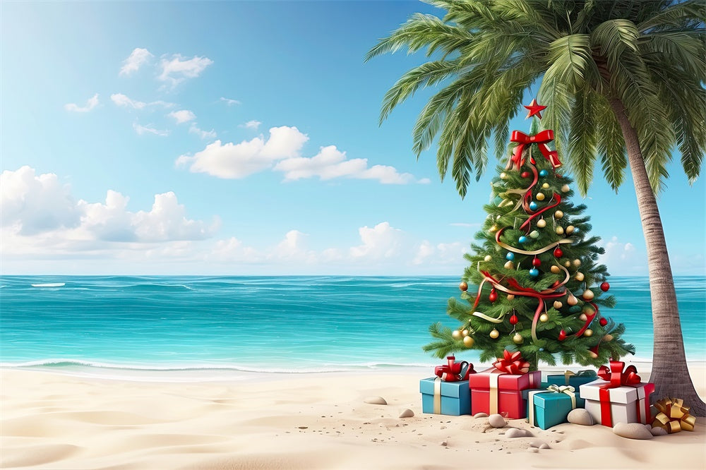 Sfondo Di Spiaggia Di Scatole Regalo Per Albero Di Natale RR7-772