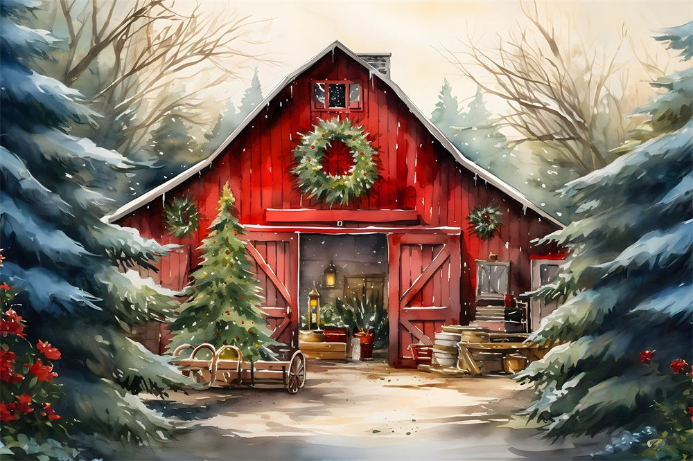 Sfondo Dell'Albero Di Natale Della Casa In Legno Dell'Acquerello RR7-774