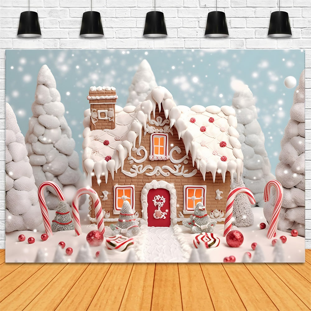 Sfondo Di Casa Di Marzapane Con Neve E Albero Di Natale RR7-775