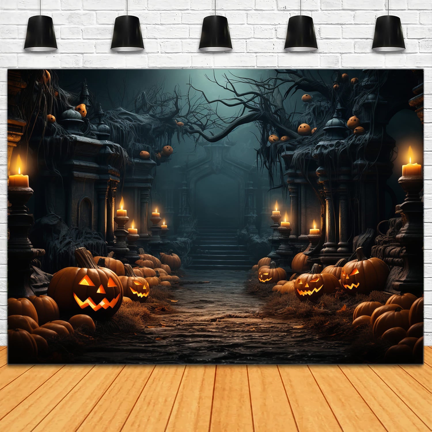 Sfondo Fotografico Con Zucche Notturne Di Halloween RR7-78