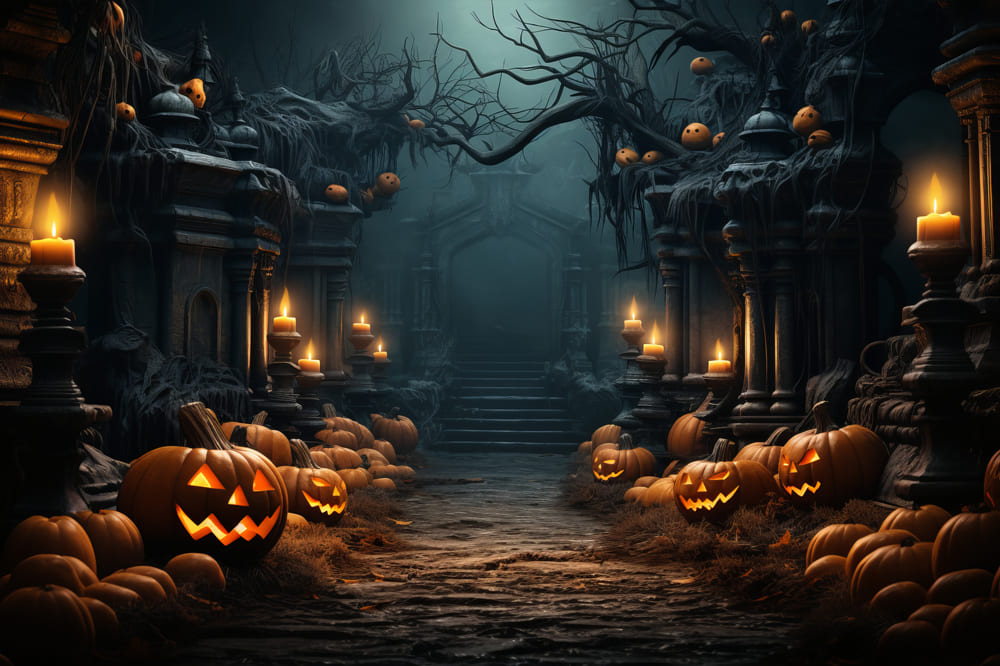 Sfondo Fotografico Con Zucche Notturne Di Halloween RR7-78