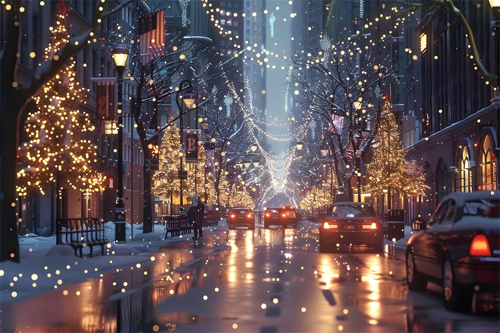 Sfondo Di Luci Di Alberi Di Natale Street Night RR7-780