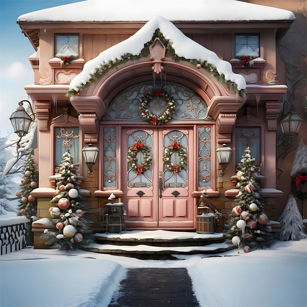 Sfondo Fotografico Con Casa Natalizia Innevata RR7-788