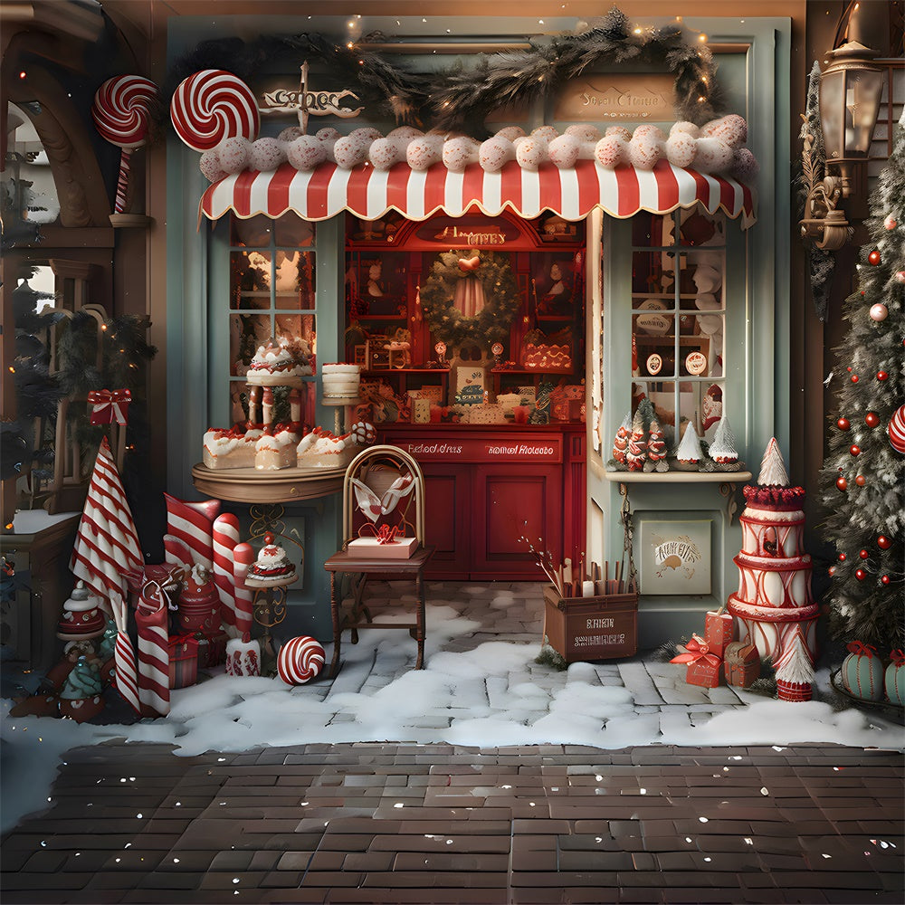 Sfondo Di Neve Del Negozio Di Dolciumi Dell'Albero Di Natale RR7-798