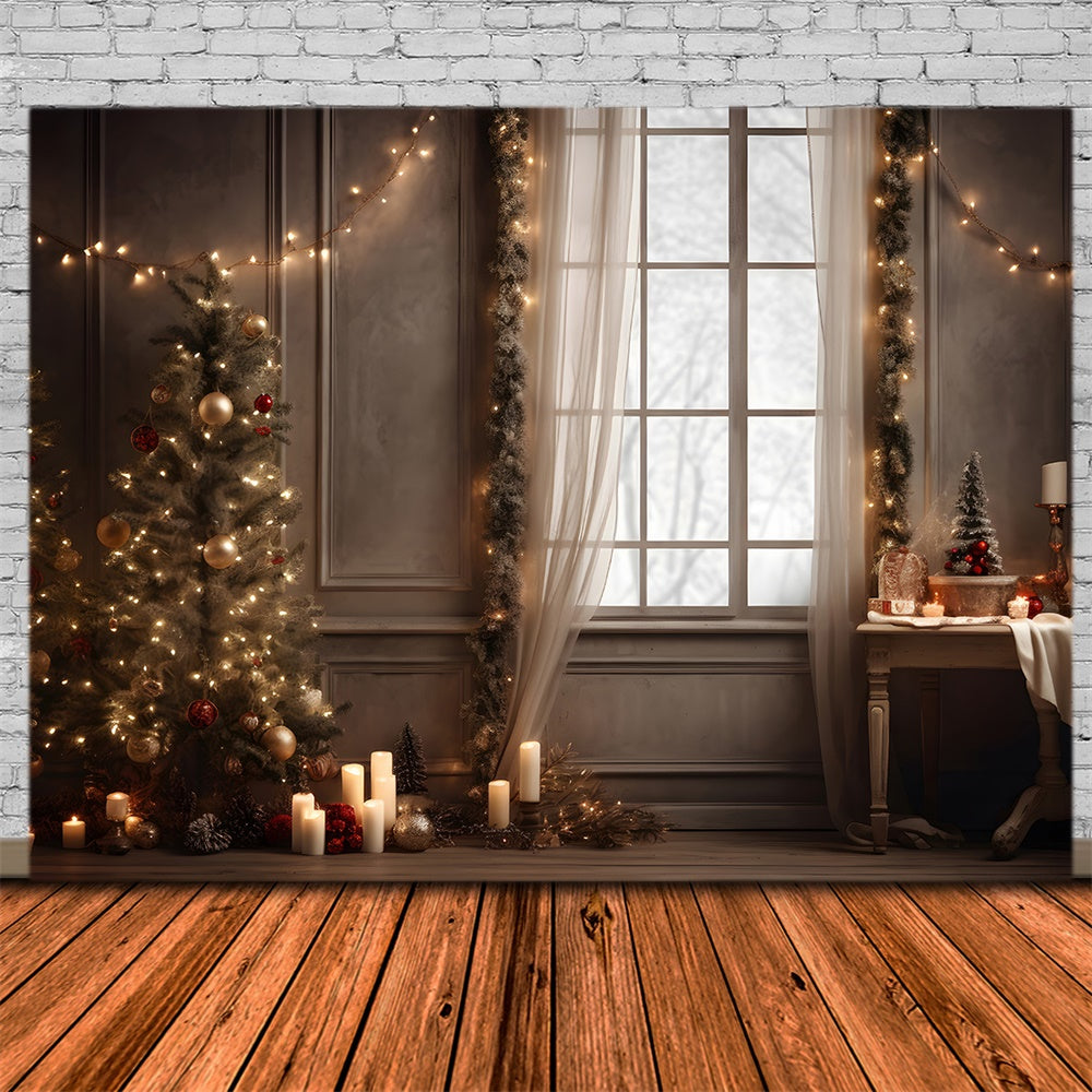Sfondo Della Finestra Delle Candele Delle Luci Dell'Albero Di Natale RR7-799
