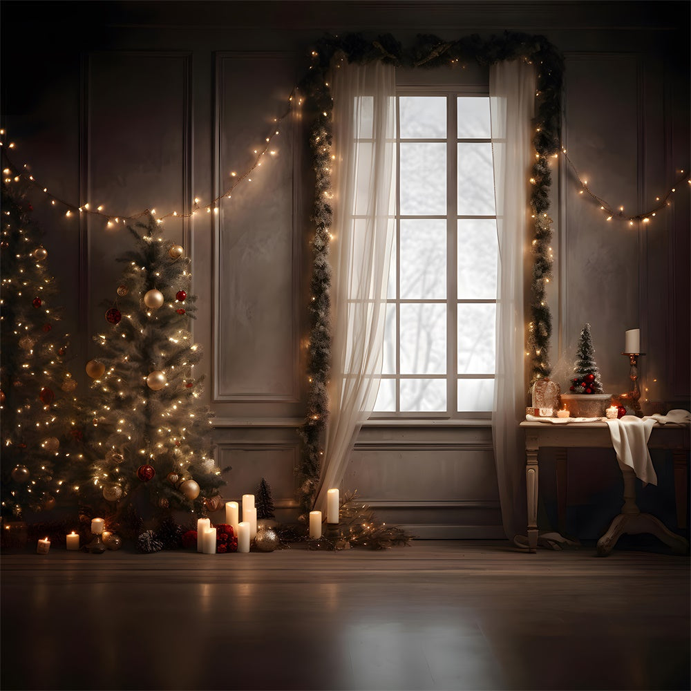 Sfondo Della Finestra Delle Candele Delle Luci Dell'Albero Di Natale RR7-799