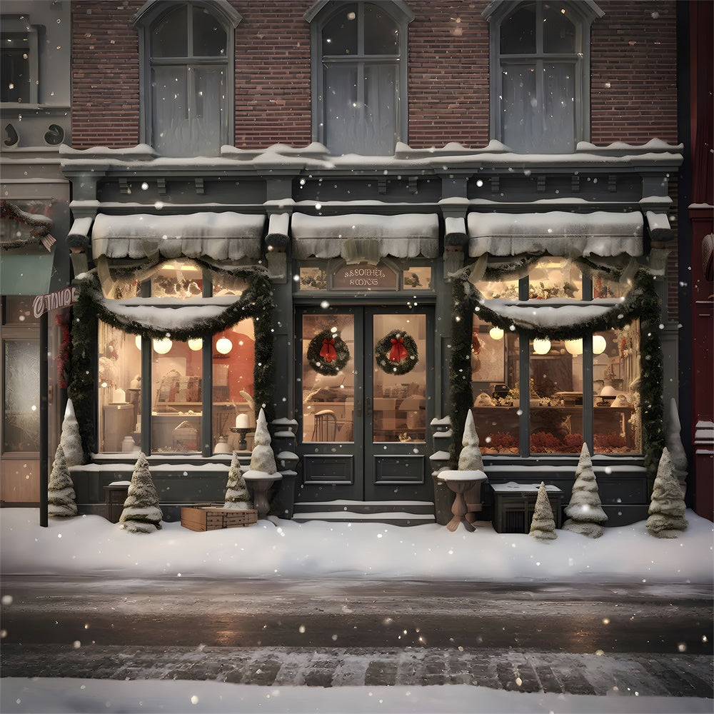 Sfondo Del Negozio Di Natale Di Winter Snow Street RR7-818