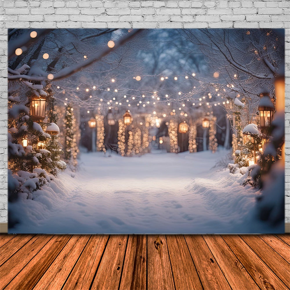 Sfondo Di Alberi Di Natale Luminosi Con Strada Innevata RR7-822