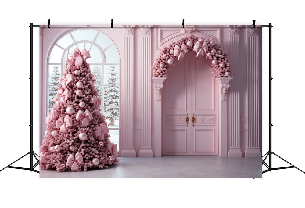 Sfondo Rosa Porta Ghirlanda Albero Di Natale RR7-823