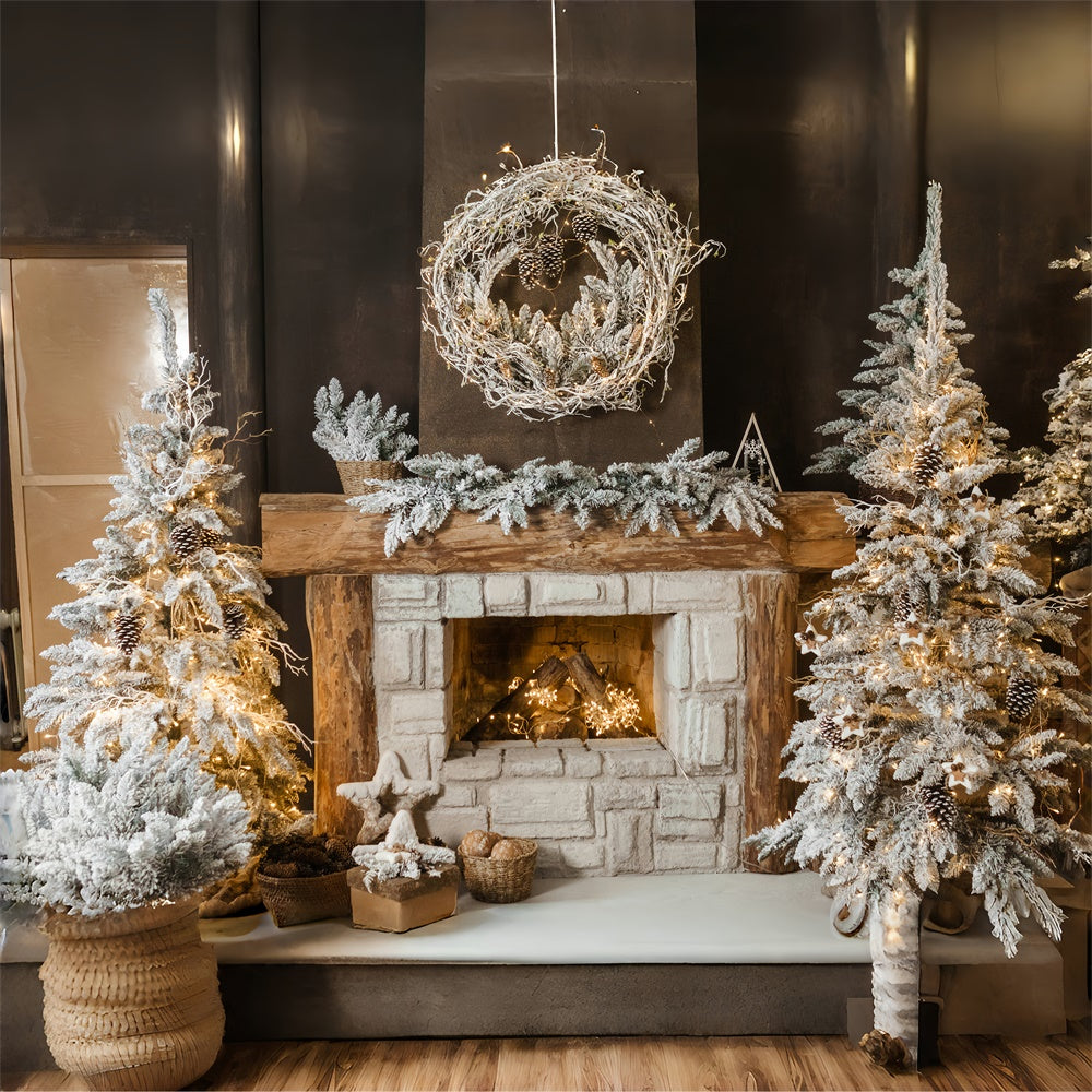 Sfondo Di Ghirlanda Di Camino Accogliente Albero Di Natale RR7-827