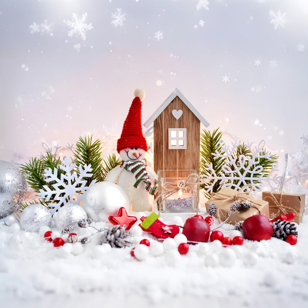 Sfondo Fotografico Con Palline Di Natale E Pupazzo Di Neve RR7-830