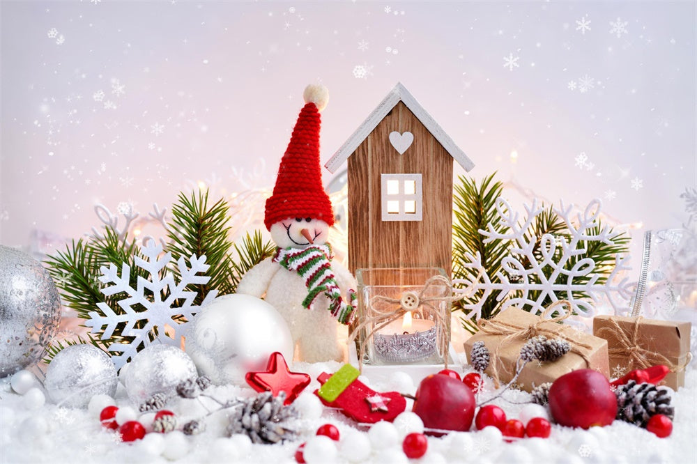 Sfondo Fotografico Con Palline Di Natale E Pupazzo Di Neve RR7-830