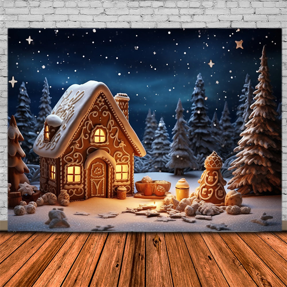 Sfondo Della Casa Di Marzapane Della Foresta Della Notte Di Natale RR7-831