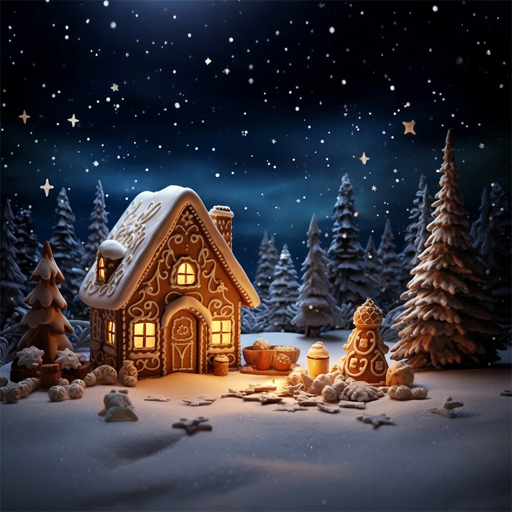 Sfondo Della Casa Di Marzapane Della Foresta Della Notte Di Natale RR7-831