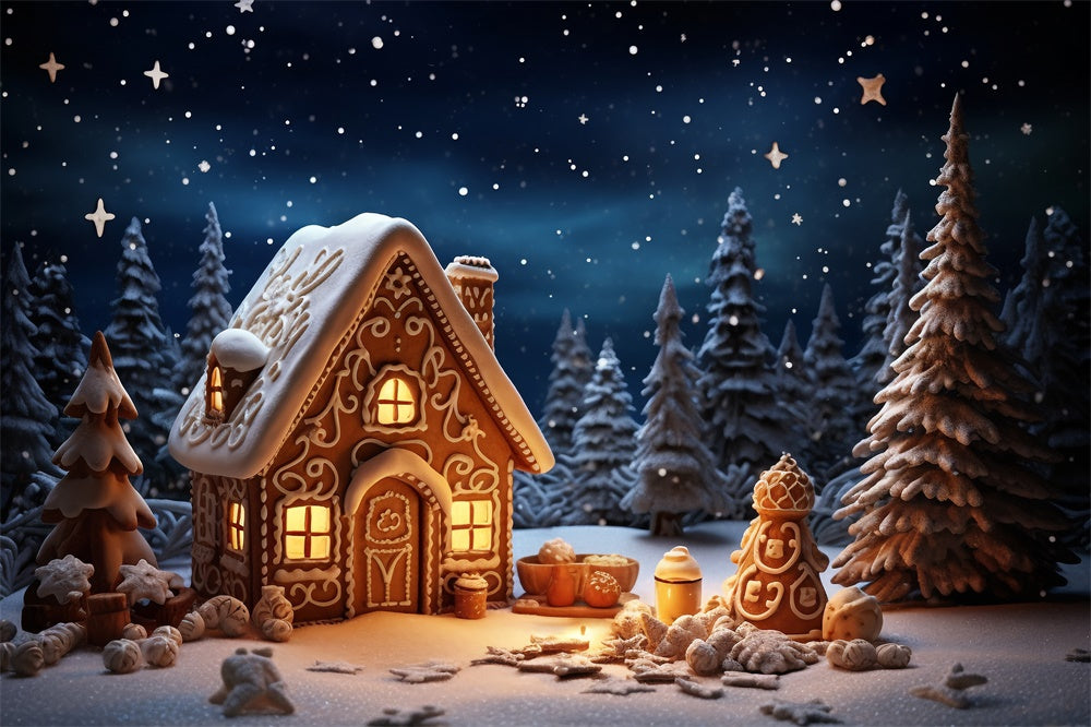 Sfondo Della Casa Di Marzapane Della Foresta Della Notte Di Natale RR7-831