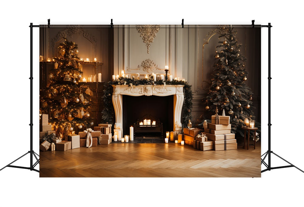 Sfondo Di Candele Per Camino Albero Di Natale RR7-836