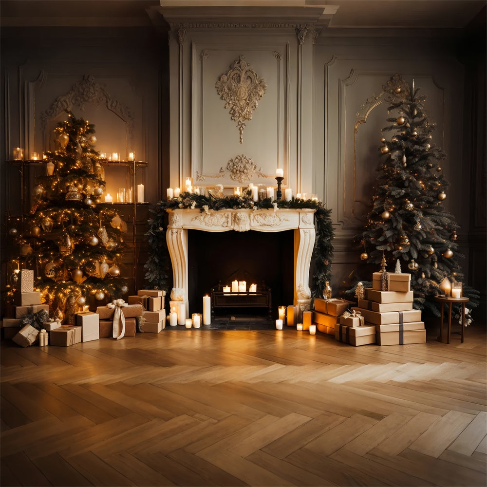 Sfondo Di Candele Per Camino Albero Di Natale RR7-836