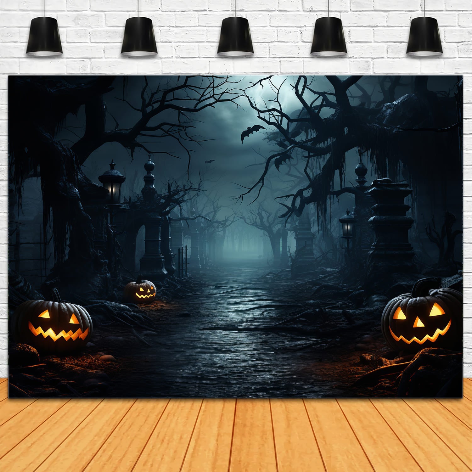 Sfondo Di Zucche Malvagie Della Foresta Horror Di Halloween RR7-84
