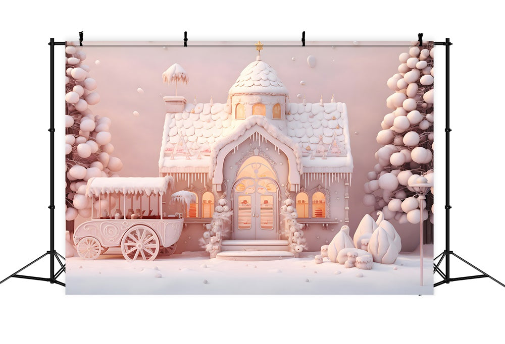 Sfondo Rosa Della Casa Del Carrello Delle Caramelle Di Natale RR7-846