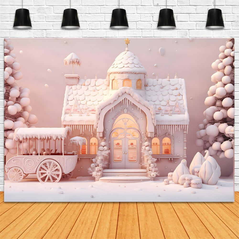 Sfondo Rosa Della Casa Del Carrello Delle Caramelle Di Natale RR7-846