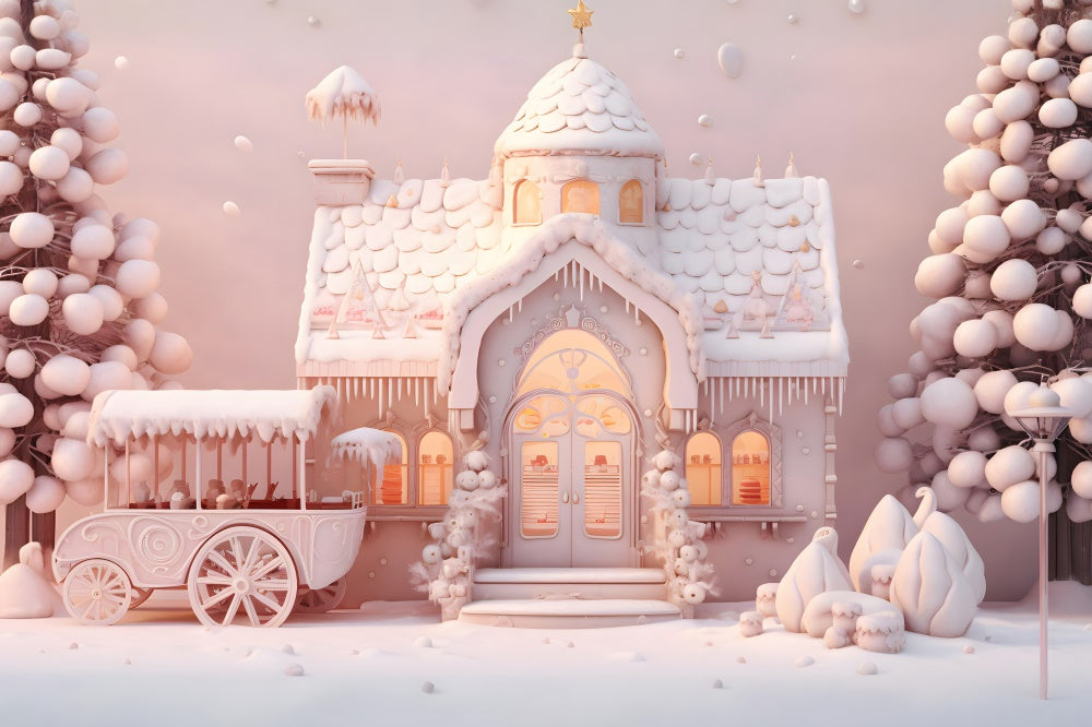 Sfondo Rosa Della Casa Del Carrello Delle Caramelle Di Natale RR7-846