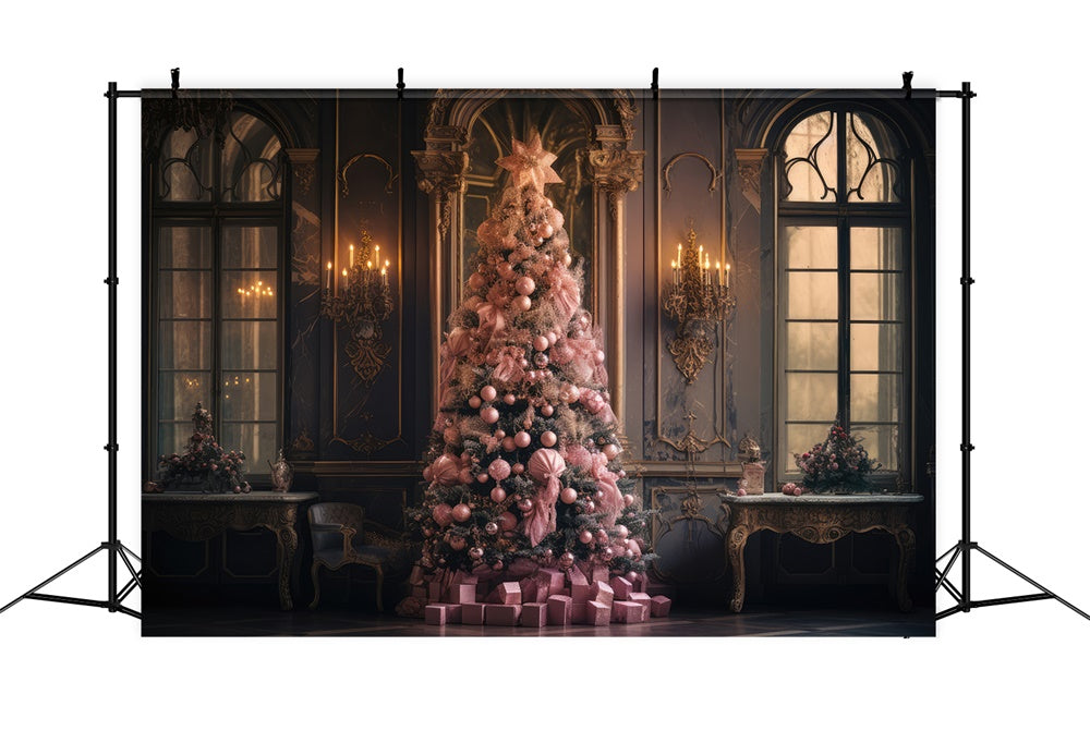 Sfondo Rosa Della Finestra Della Parete Dell'Albero Di Natale RR7-849