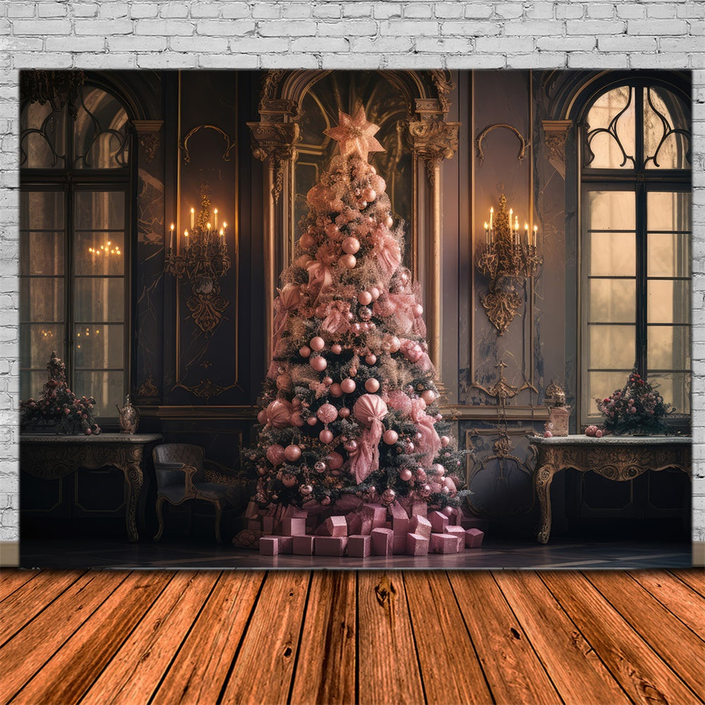 Sfondo Rosa Della Finestra Della Parete Dell'Albero Di Natale RR7-849