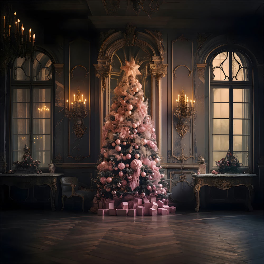Sfondo Rosa Della Finestra Della Parete Dell'Albero Di Natale RR7-849