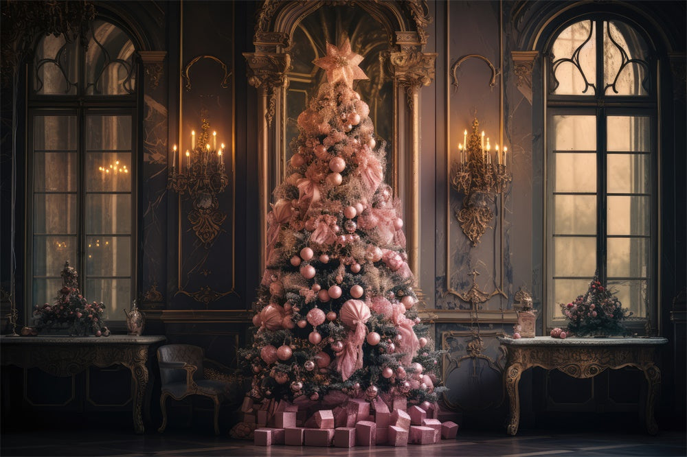 Sfondo Rosa Della Finestra Della Parete Dell'Albero Di Natale RR7-849